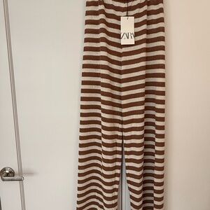 Zara Chocolate and Cream Striped Trousers